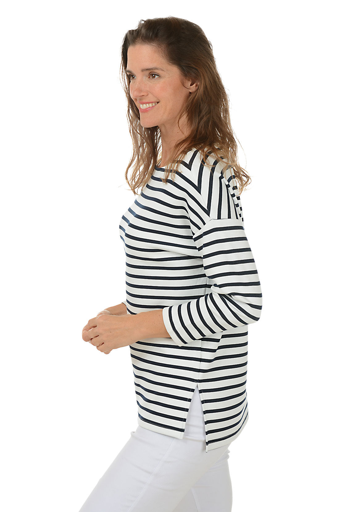 Striped Boat Neck Dolman Sleeve Top