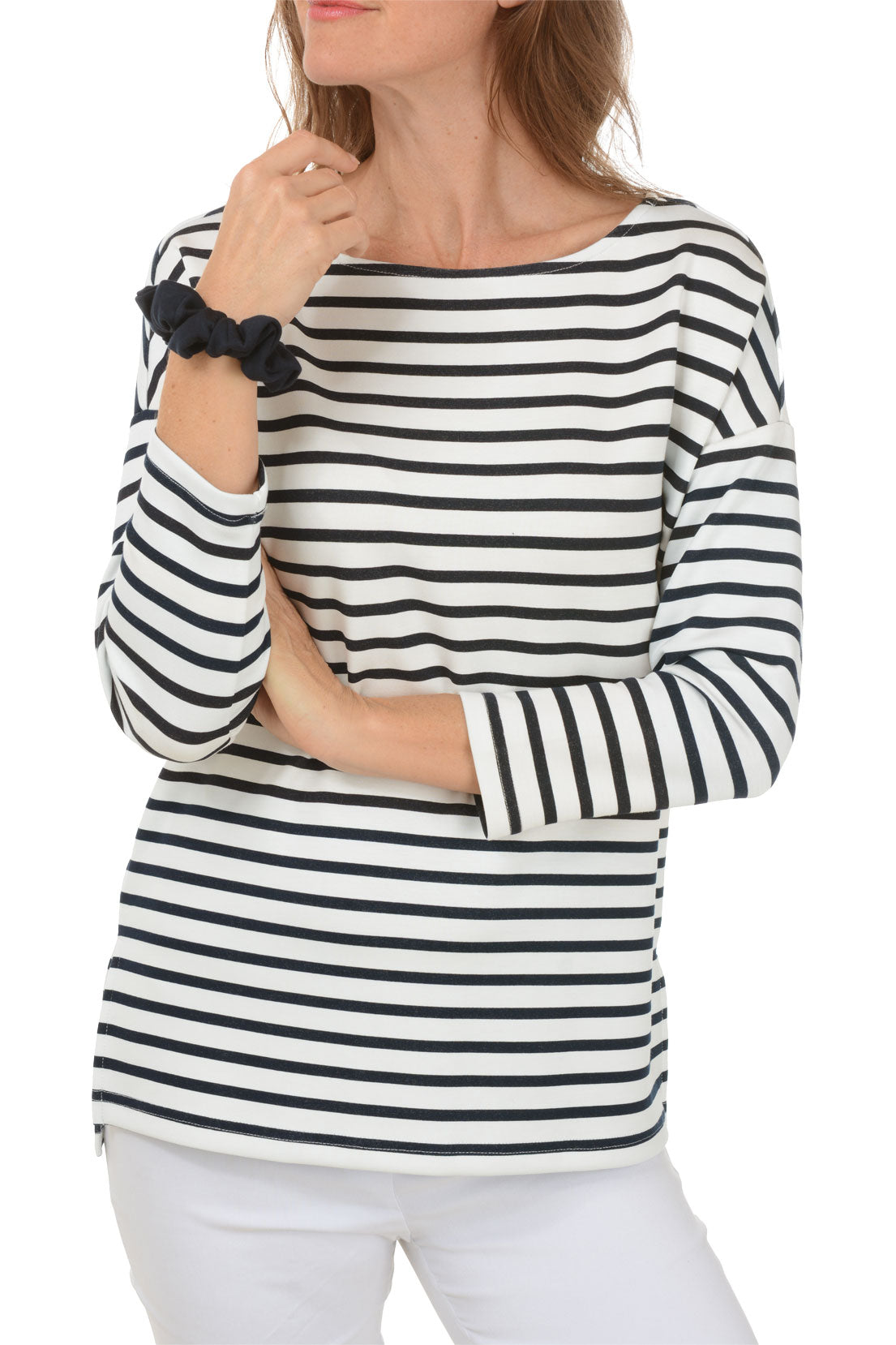 Striped Boat Neck Dolman Sleeve Top