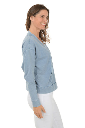 Denim French Terry V-Neck Sweatshirt