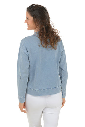 Denim French Terry V-Neck Sweatshirt