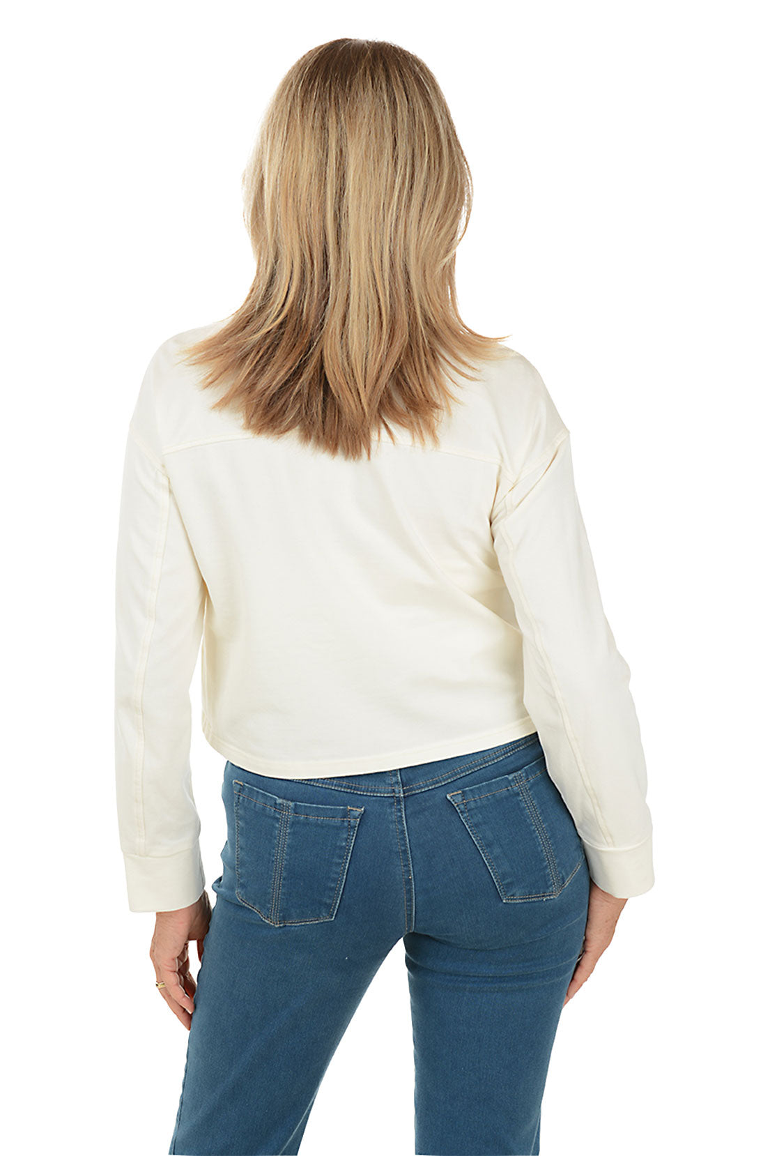 French Terry Cropped Button-Front Shirt