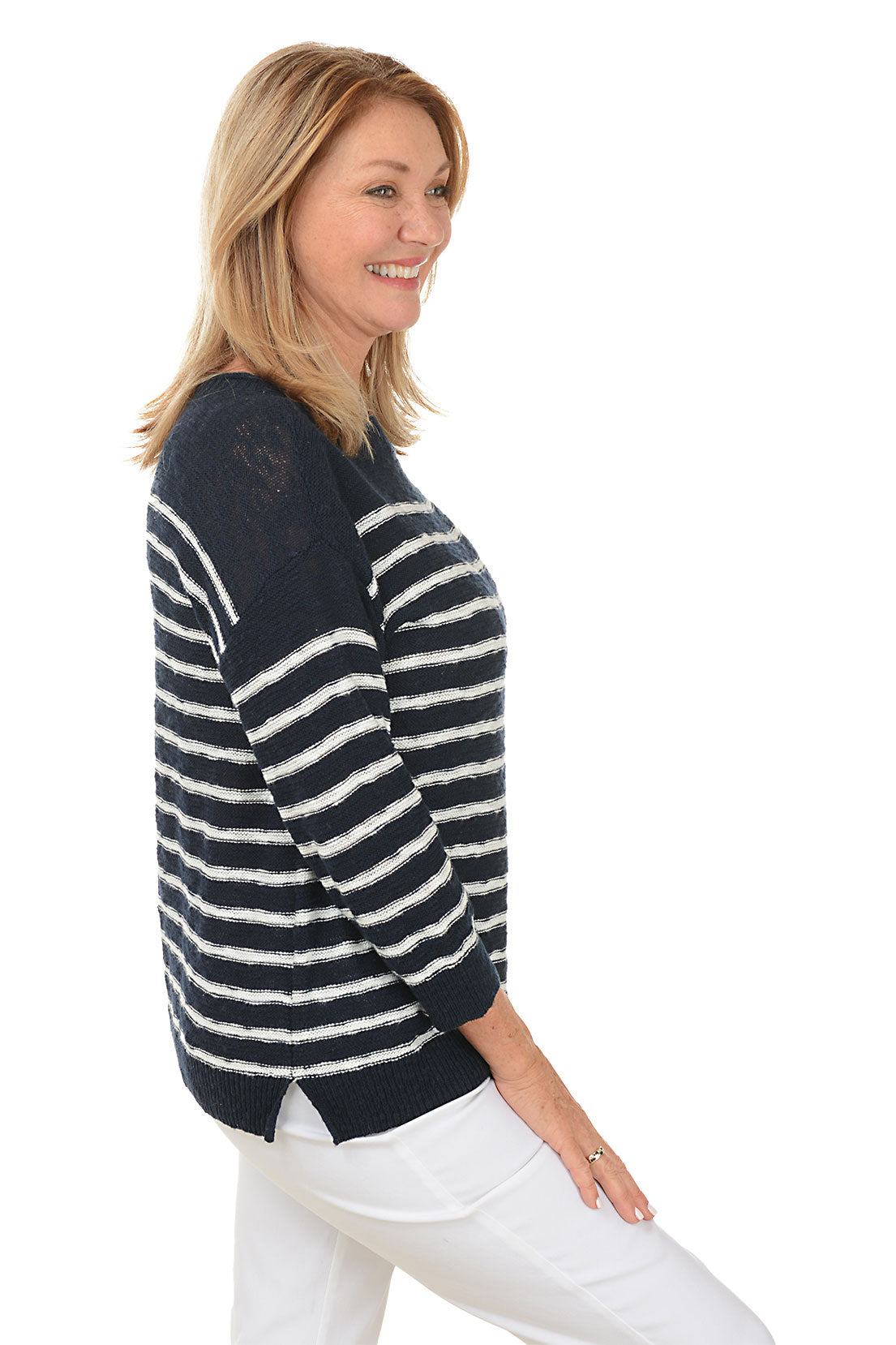 Navy Striped Boat Neck Sweater