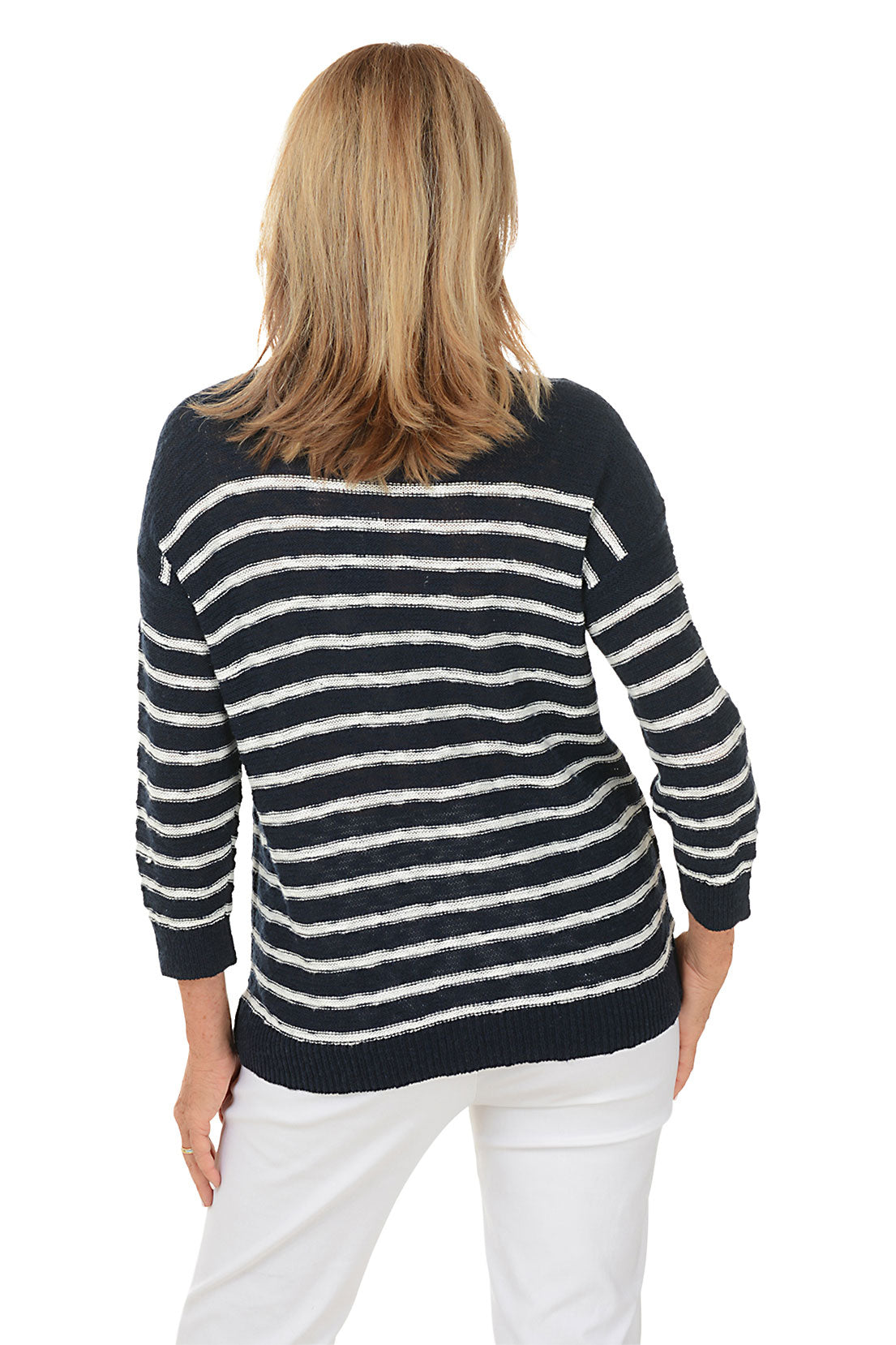 Navy Striped Boat Neck Sweater