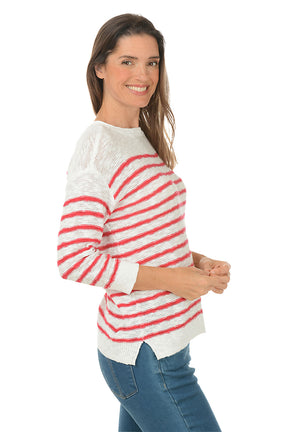 Red Striped Boat Neck Sweater