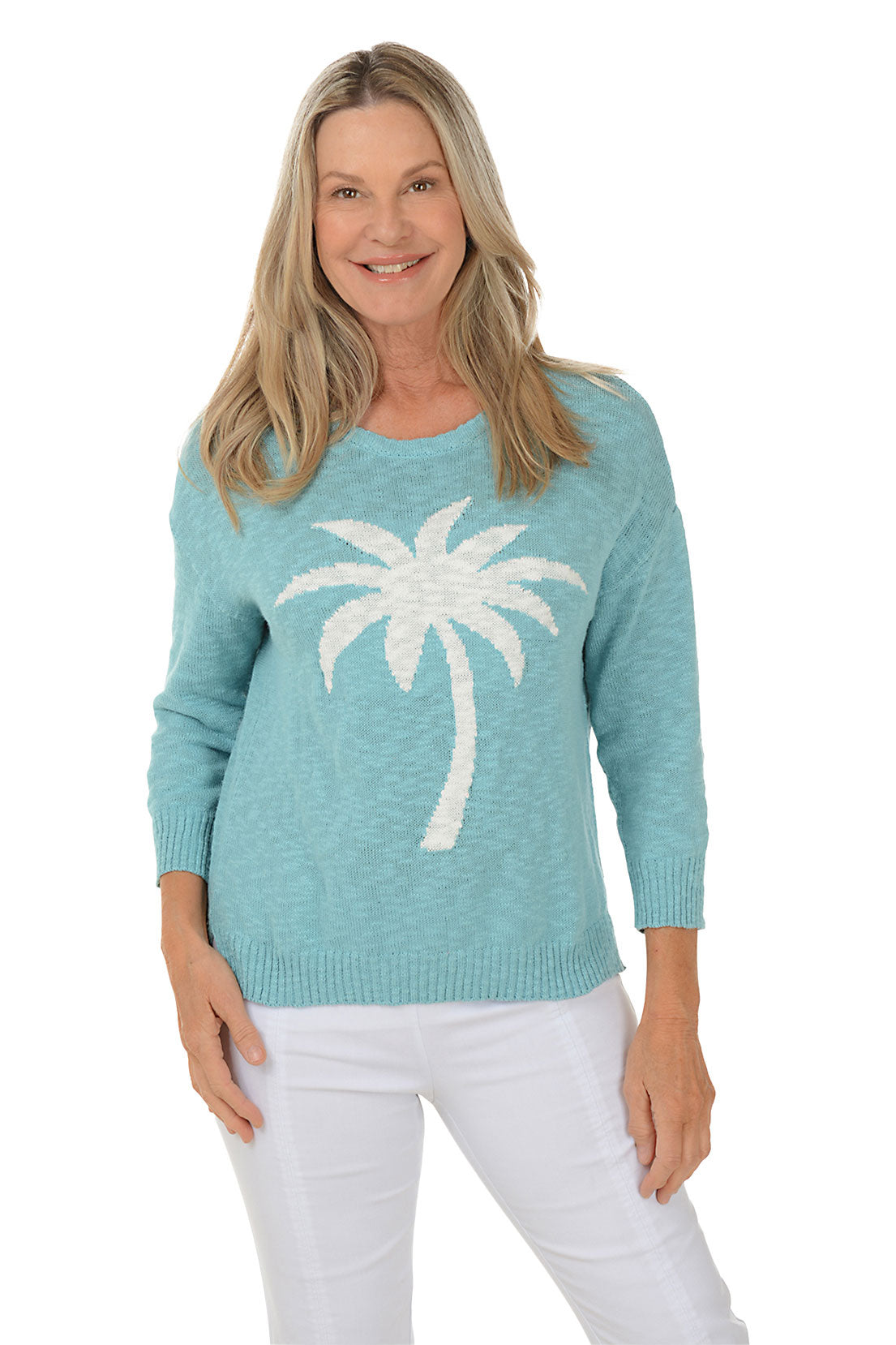 Palm Tree Long Sleeve Cotton Sweater