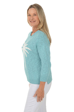 Palm Tree Long Sleeve Cotton Sweater