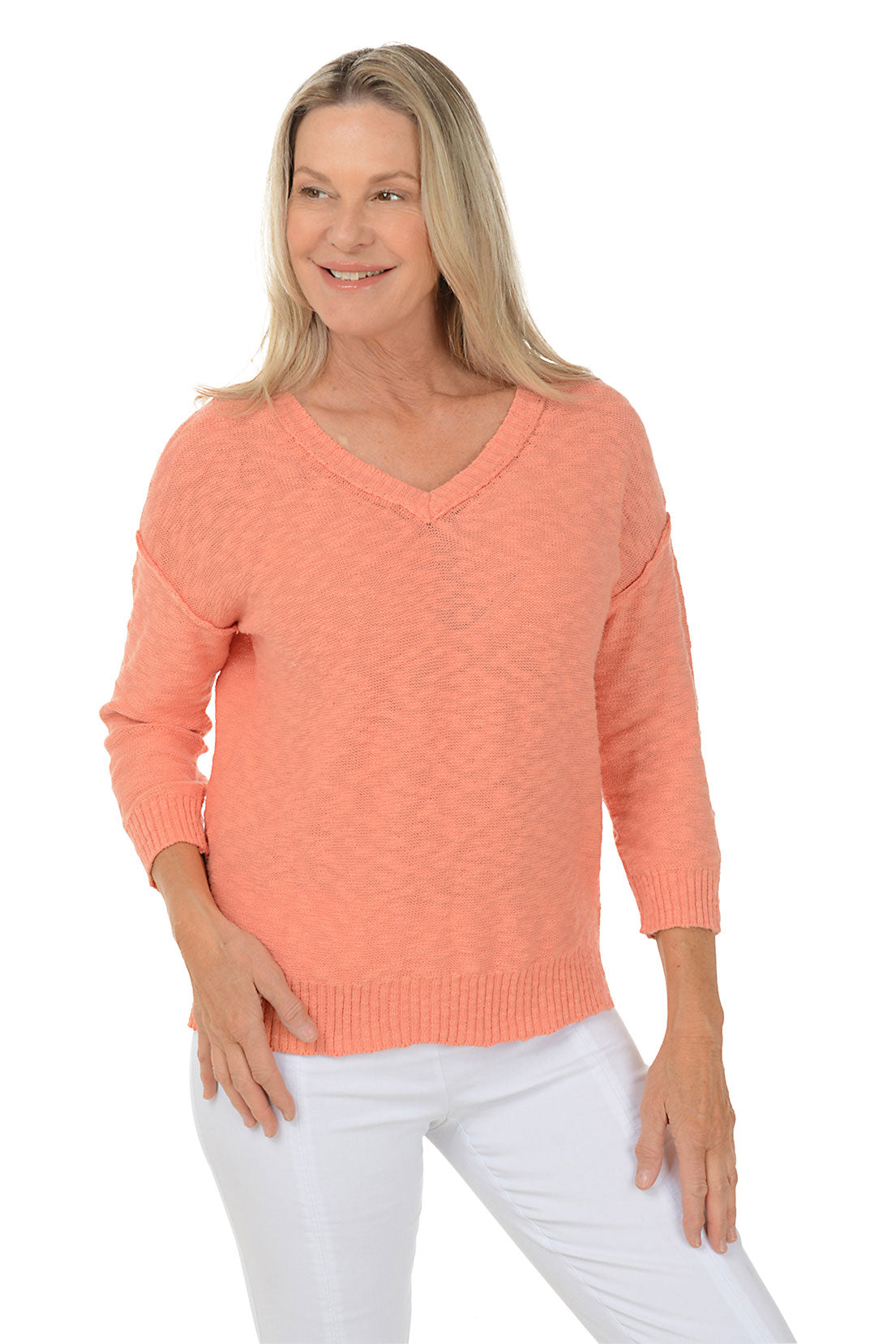 V-Neck Drop Shoulder Cotton Sweater