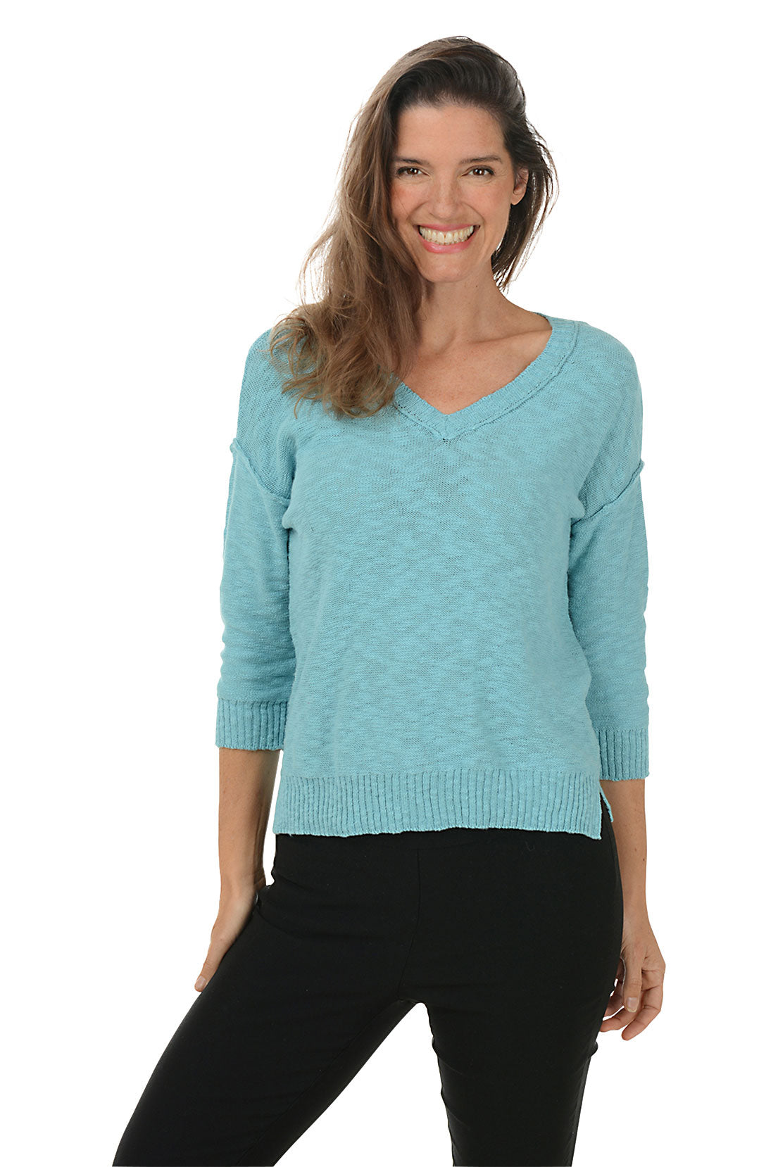 V-Neck Drop Shoulder Cotton Sweater