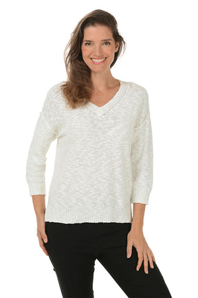 V-Neck Drop Shoulder Cotton Sweater