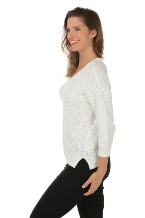 V-Neck Drop Shoulder Cotton Sweater