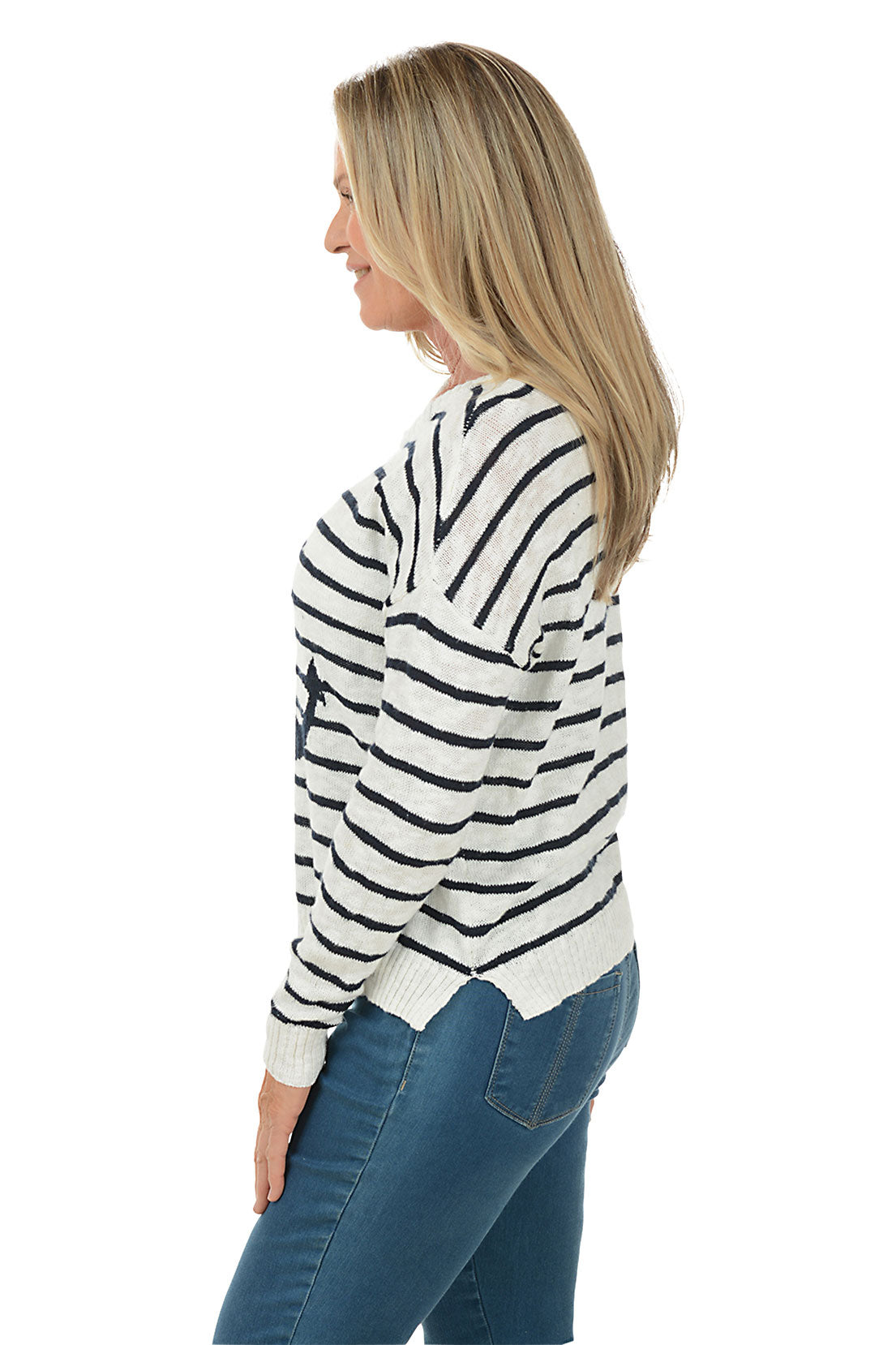 Striped Anchor Long Sleeve Cotton Sweater