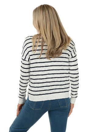 Striped Anchor Long Sleeve Cotton Sweater