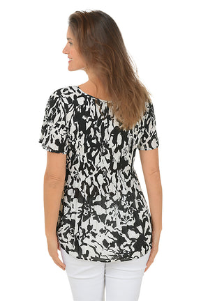 Bold Blossoms Keyhole Pleated Blouse