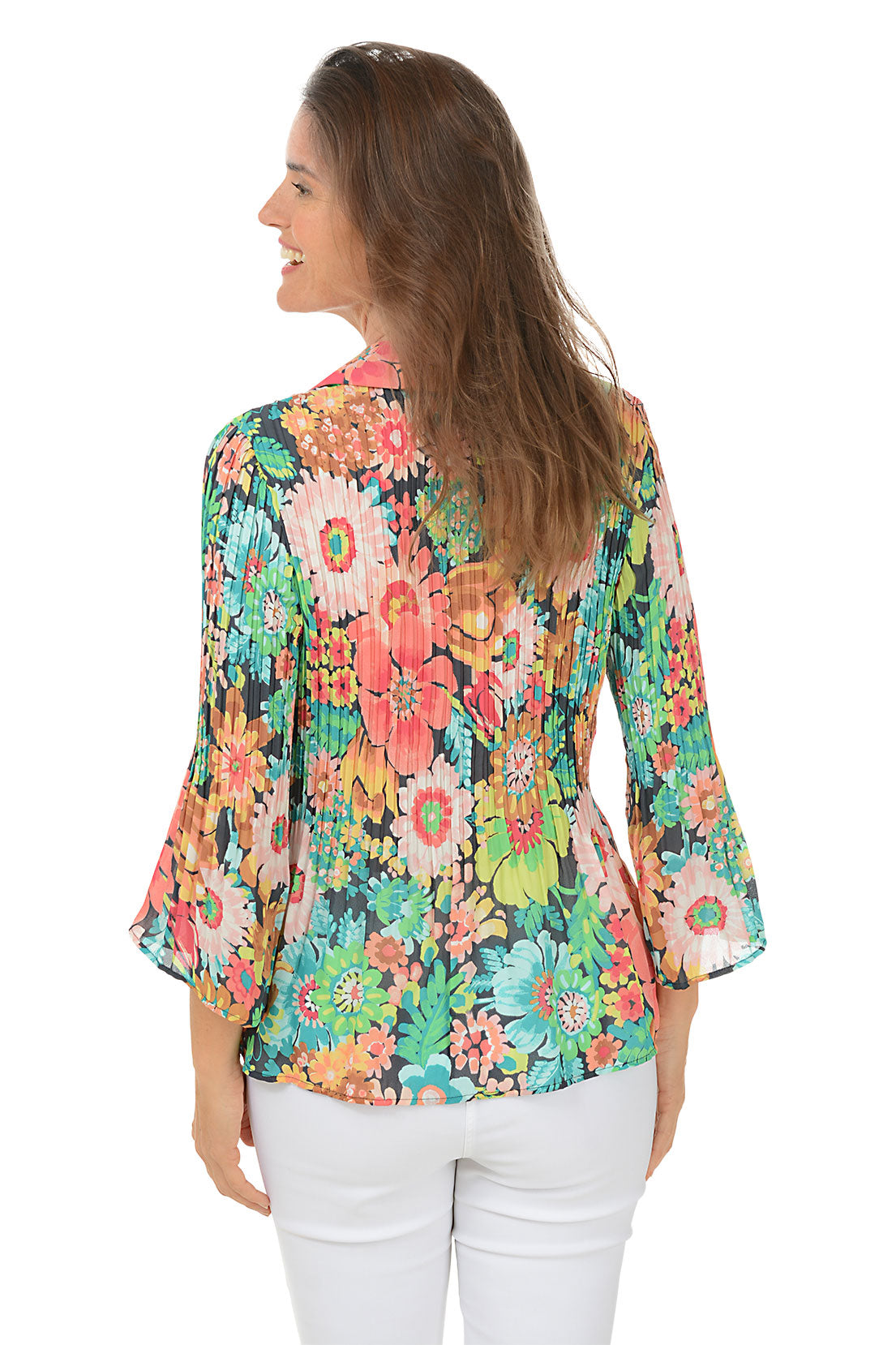 Flower Patch Pleated Button-Front Shirt