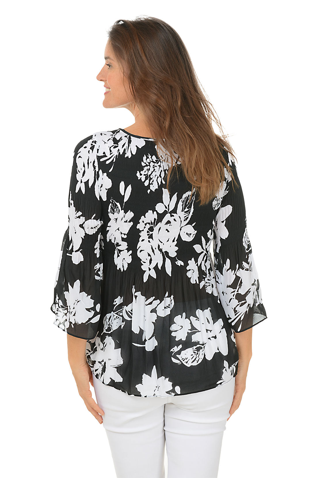 Nighttime Garden Pleated Bell Sleeve Blouse