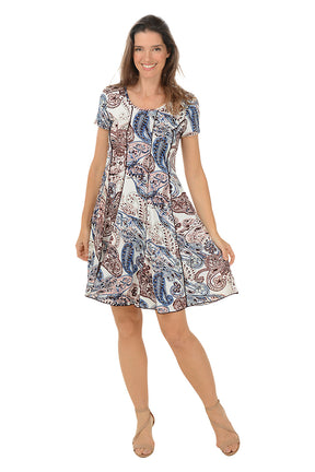 Paisley Cap Sleeve Seamed Dress