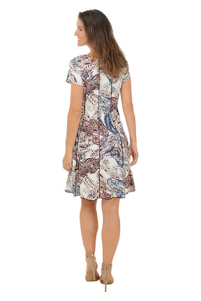 Paisley Cap Sleeve Seamed Dress