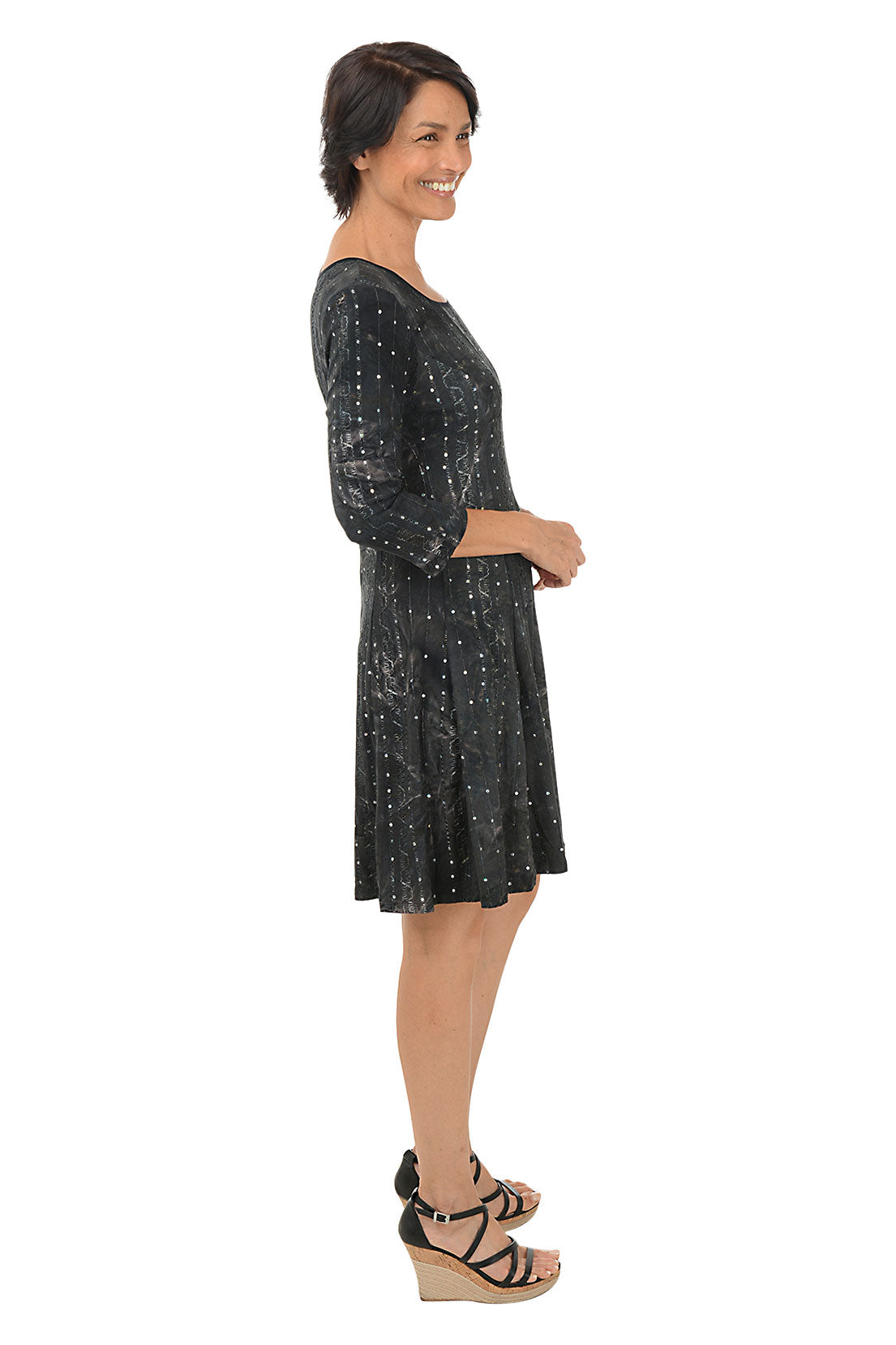 Sequin Embroidered 3/4 Sleeve Dress