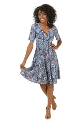 Paisley Metallic U-Neck Short Sleeve Dress