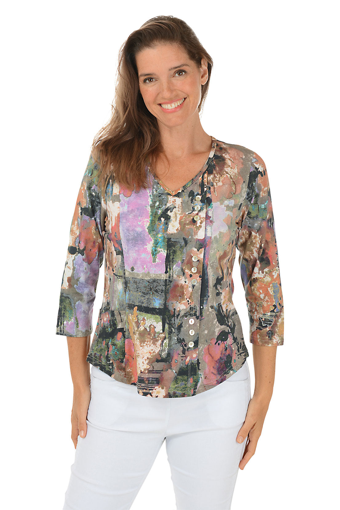 Petite Bobbi V-Neck Offset Button Top