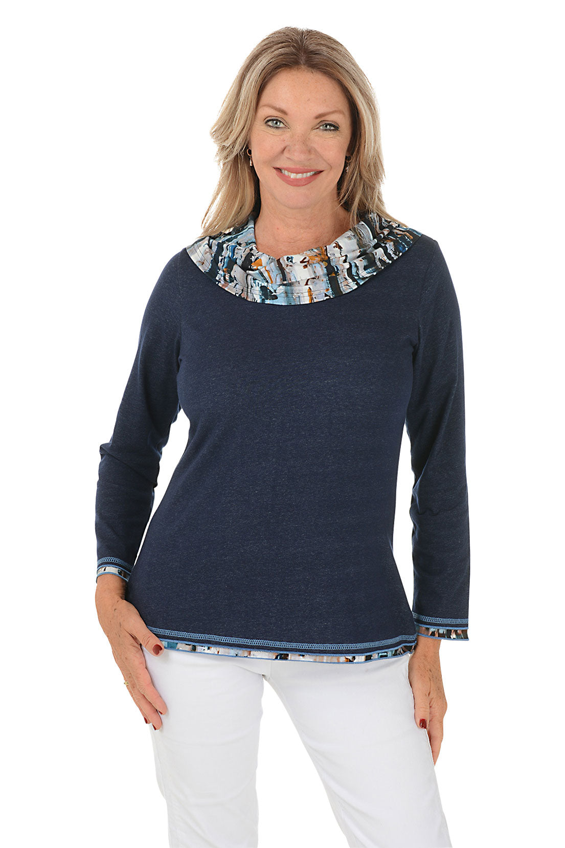 Petite Lizzie Cowl Neck Long Sleeve Top