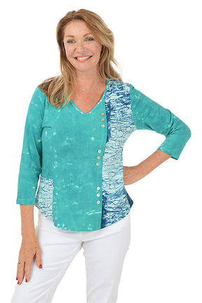 Petite Chanda V-Neck Offset Button Top