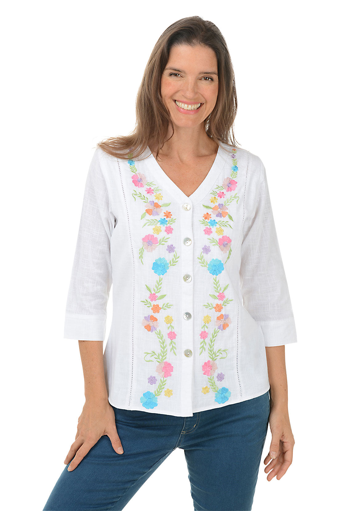 Charlotte Embroidered Button-Front Shirt