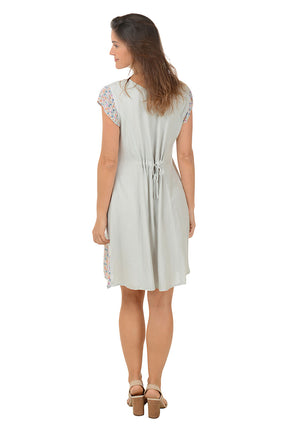 Grey Floral Hem Cap Sleeve Dress