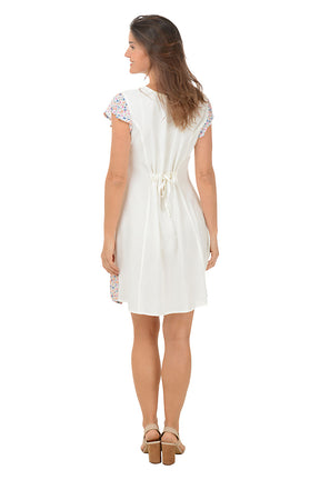 Natural Floral Hem Cap Sleeve Dress