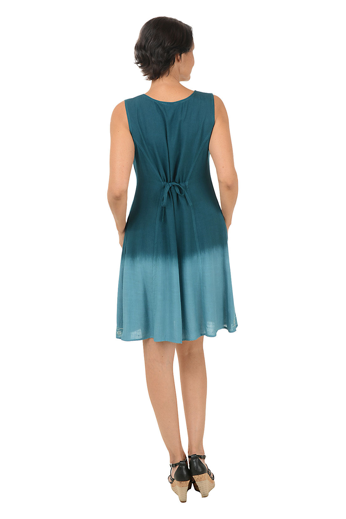 Teal Rhinestone Floral Ombre Sleeveless Dress