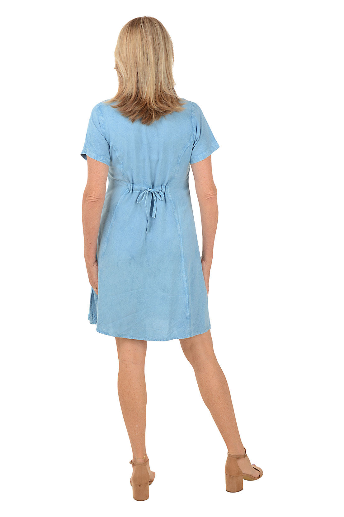 Chambray Rhinestone Leaf Short Sleeve Dress