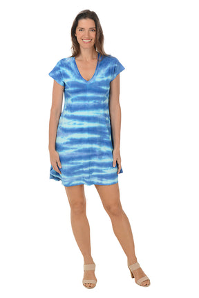 Indigo Zigzag Tie-Dye Skater Dress