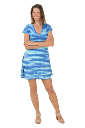 Indigo Zigzag Tie-Dye Skater Dress