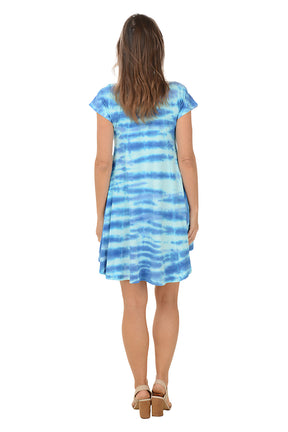 Indigo Zigzag Tie-Dye Skater Dress