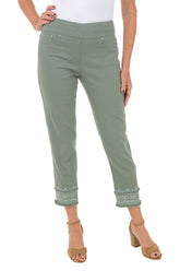 Paisley Patch Embroidered Green Denim Ankle Pant