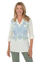 Paisley Patch Floral Embroidered Knit Top