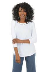 Casual Luxe Grommet Neck Knit Top