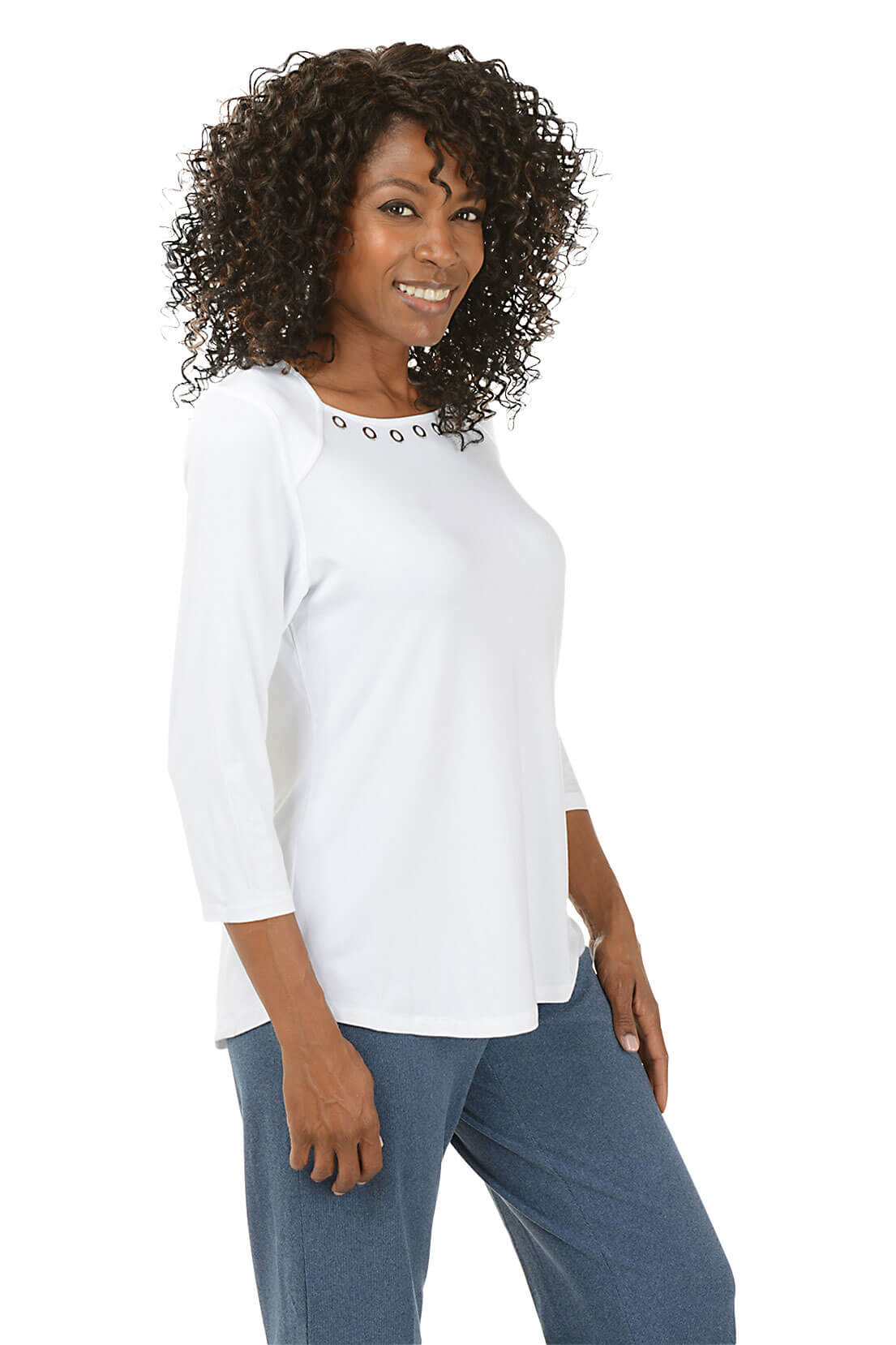 Petite Casual Luxe Grommet Neck Knit Top