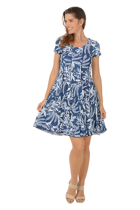 Ivy Denim Puff Print Cap Sleeve Dress