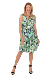 Ikat Lattice Neck Sleeveless Dress