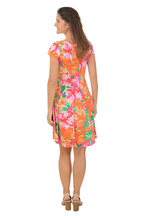 Floral Confetti Beaded Neck Seamed Dress