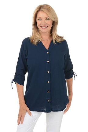 Ruched Sleeve Crinkle Shirt