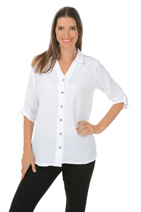 Ruched Sleeve Crinkle Shirt