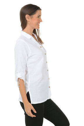 Ruched Sleeve Crinkle Shirt