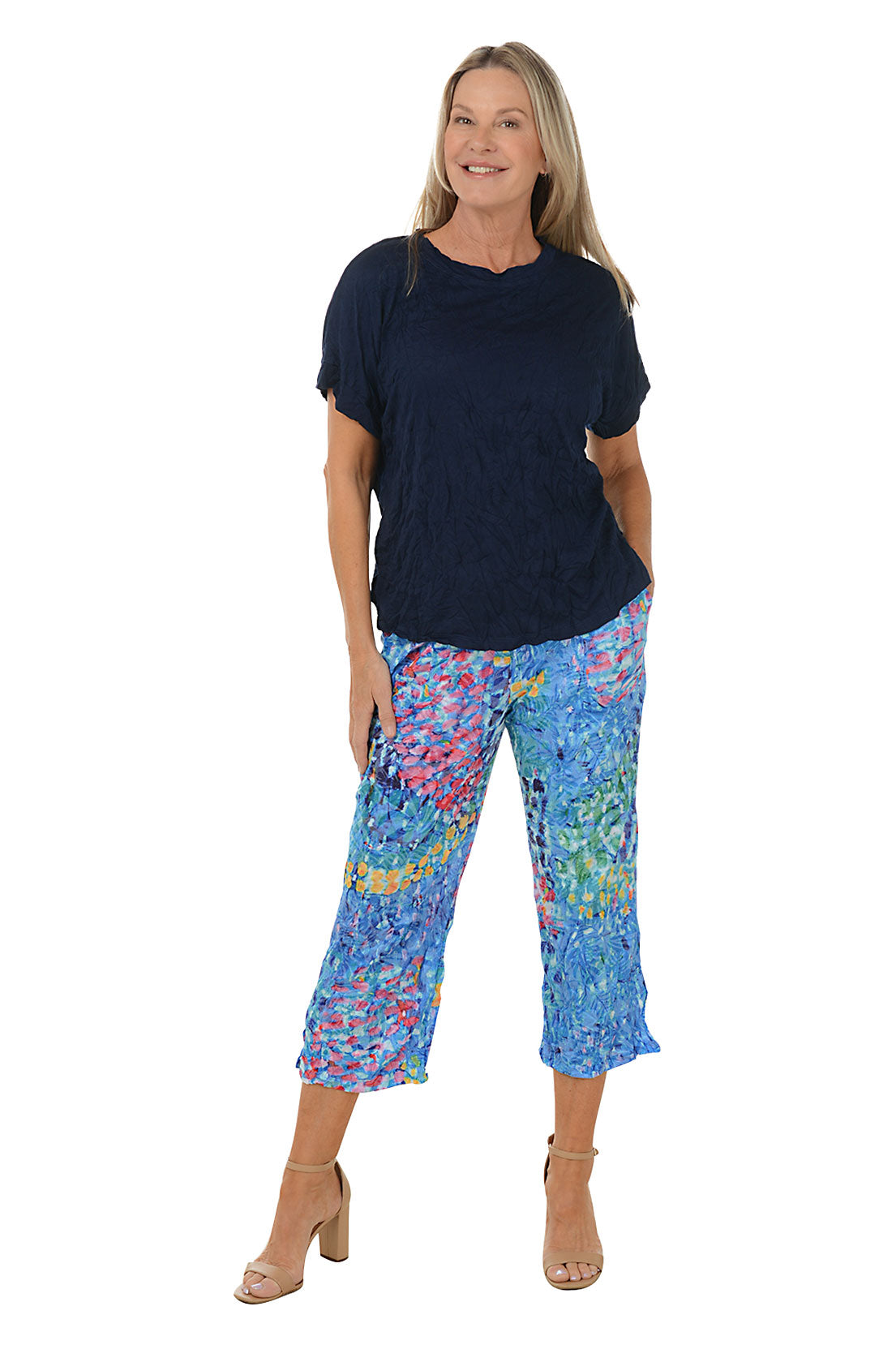 Watercolor Garden Crinkle Cropped Palazzo Pant