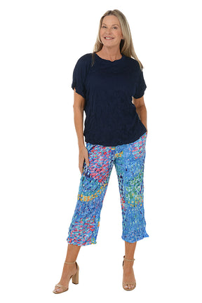 Watercolor Garden Crinkle Cropped Palazzo Pant