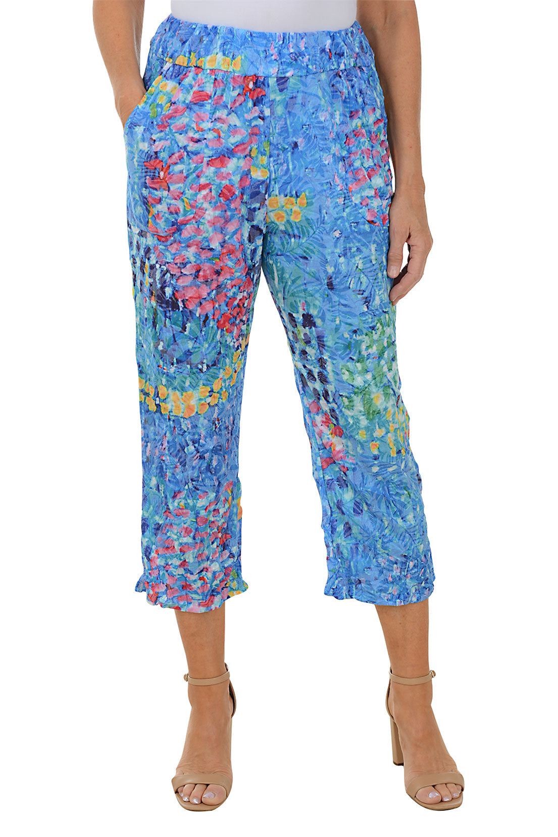 Watercolor Garden Crinkle Cropped Palazzo Pant