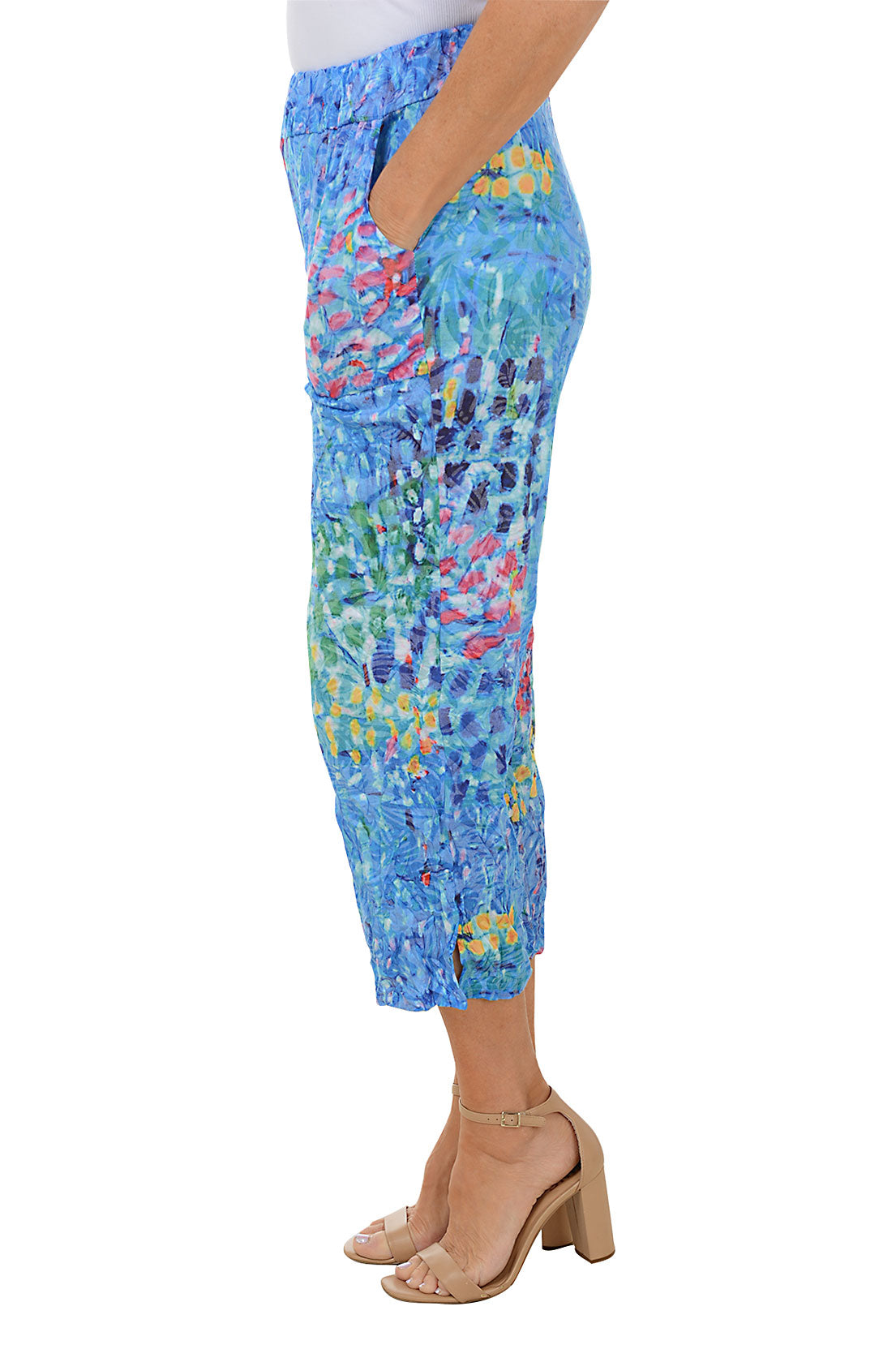 Watercolor Garden Crinkle Cropped Palazzo Pant