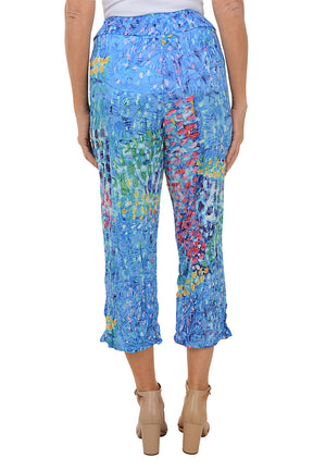 Watercolor Garden Crinkle Cropped Palazzo Pant