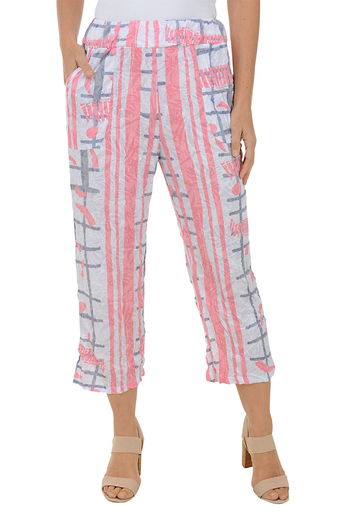 Salmon Stripes Crinkle Cropped Palazzo Pant